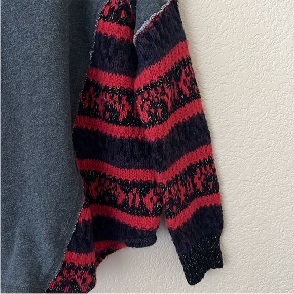 Free People Distressed Raw Hem Gray Red Oversized Sweatshirt Thermal Tee Top S - Picture 3 of 7